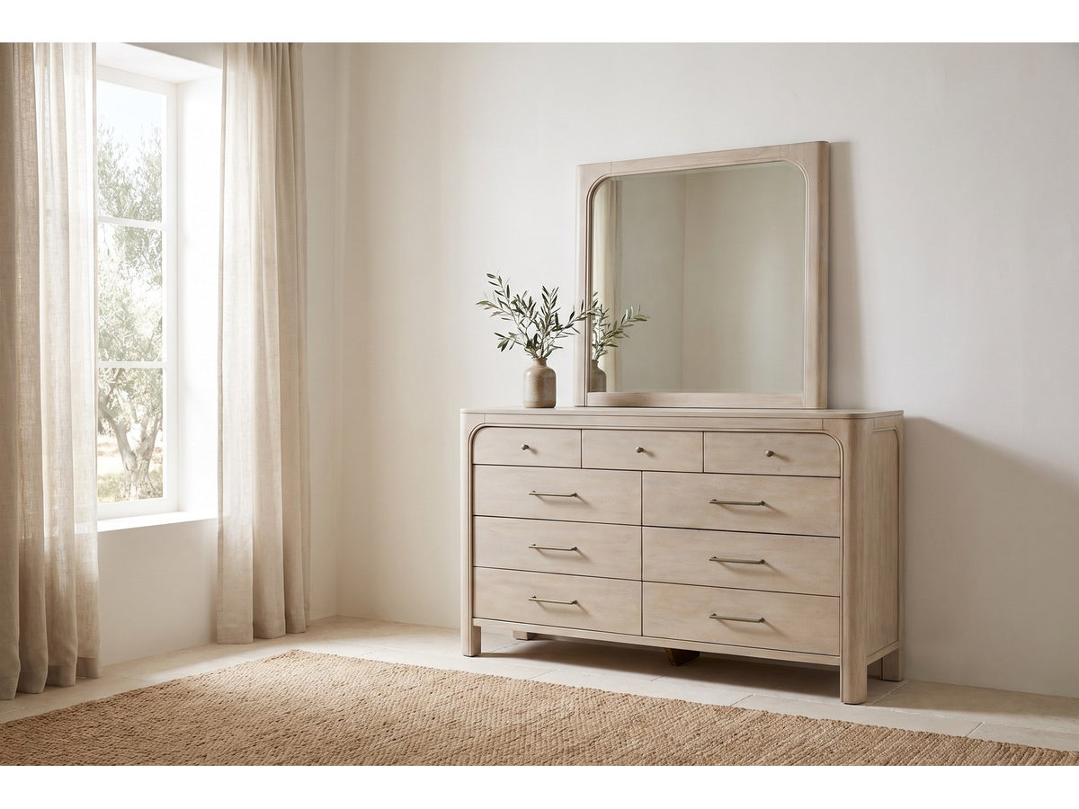 Fermo Weathered Mango Canopy Bedroom Set: dresser with its mirror