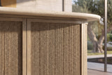 Close-up of the Feroleto 72-Inch 2-Drawer Home Bar with Travertine Top and Rope Front: rope