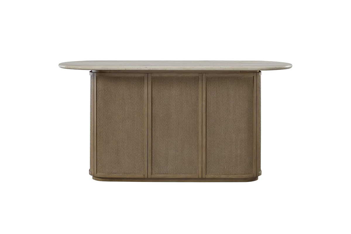 Feroleto 72-Inch 2-Drawer Home Bar with Travertine Top and Rope Front, front view