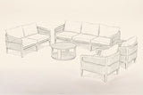 Pencil sketch of the Filicudi five-piece outdoor set, drawn from the same three-quarter view
