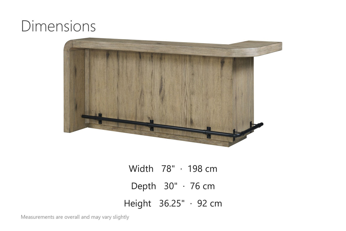 Firmo 78-Inch 2-Drawer Knotty Oak Veneer Counter-Height Home Bar with Footrest dimensions