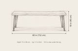 Foligno bench dimensions: 60 in long, 18 in high, 15 in deep
