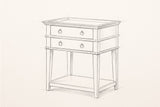 Pencil sketch of the Fonni nightstand, drawn from the same three-quarter view