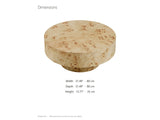 Fossano 31.5-Inch Round Burl Wood Veneer Pedestal Coffee Table dimensions: 31.49 in wide, 31.49 in deep, 13.77 in high