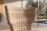 Close-up of the Frascineto Wingback Grey Rattan Dining Chair: weave