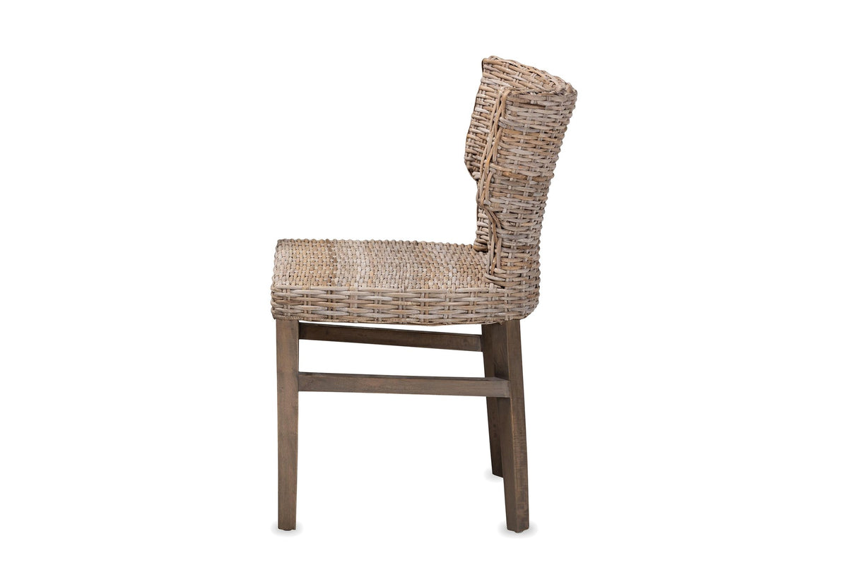 Frascineto Wingback Grey Rattan Dining Chair, side view