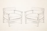 Pencil sketch of the two Furnari club chairs, three-quarter view