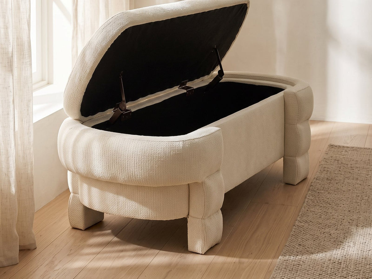 Gaeta Oval Storage Bench in a bright interior