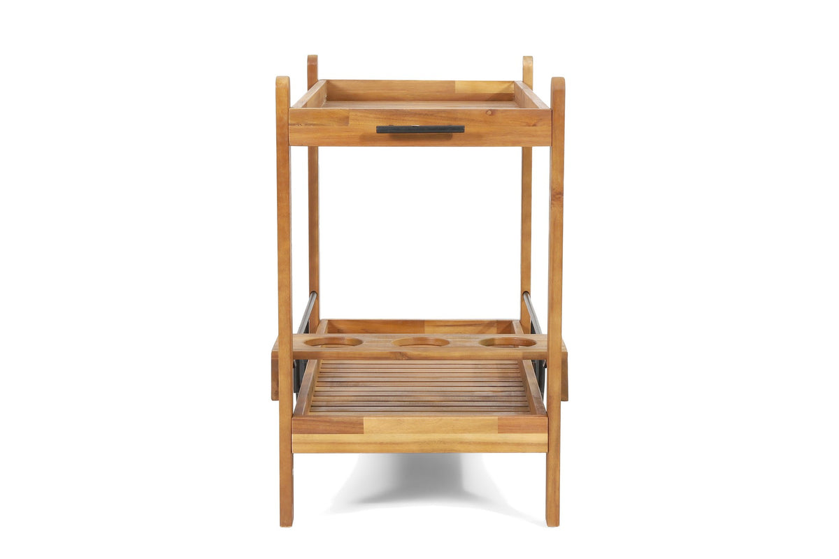 Gagliato 43-Inch Two-Tier Solid Acacia Bar Cart with Wheels, side view