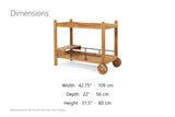 Gagliato 43-Inch Two-Tier Solid Acacia Bar Cart with Wheels dimensions