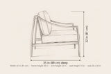 Galati lounge chair dimensions: 35 in deep, 32 in high to the top of the back cushion, 32 in wide