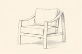 Pencil sketch of the Galati lounge chair, three-quarter front view