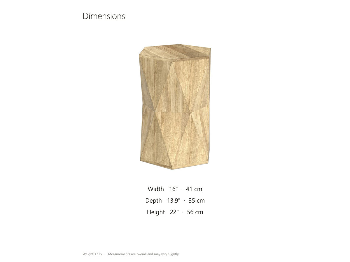 Gallicano Mango Faceted Hexagon Side Table dimensions: 16.0 in wide, 13.9 in deep, 22.0 in high