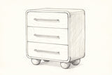 Pencil sketch of the Galtelli nightstand, drawn from the same three-quarter view