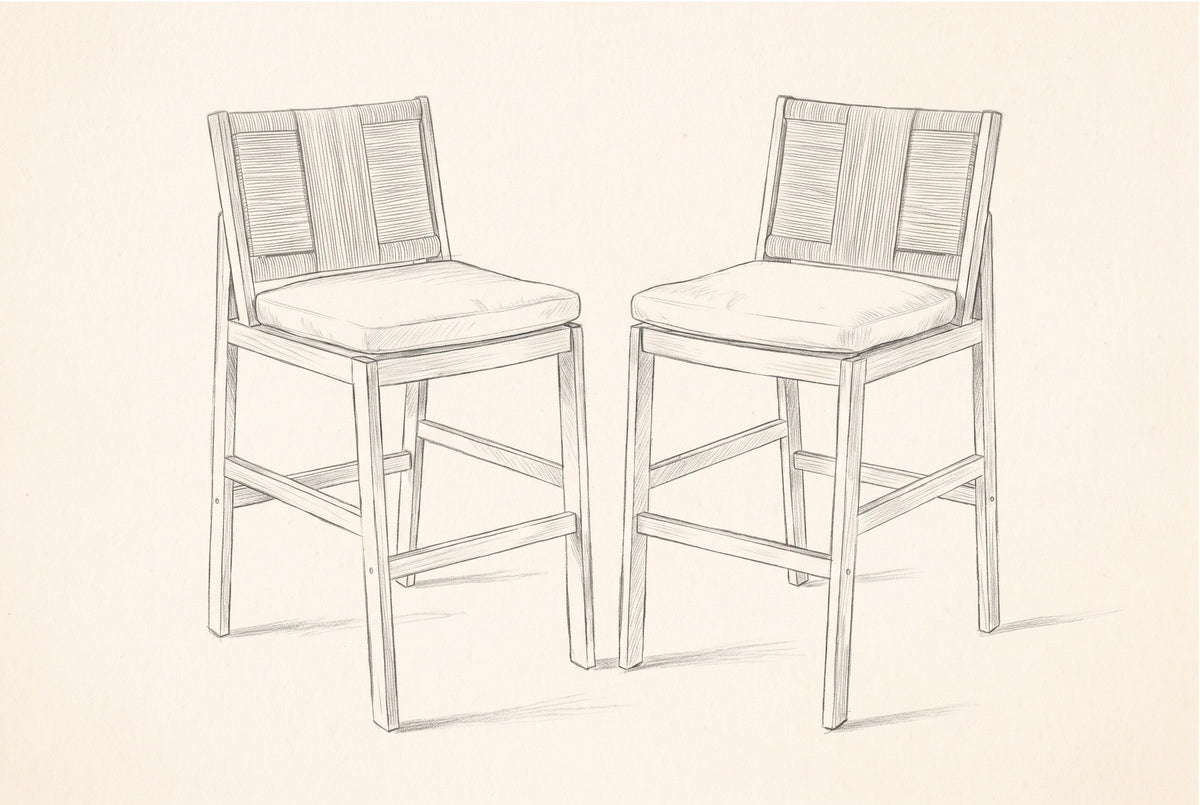 Pencil sketch of the two Ganzirri bar stools, three-quarter view