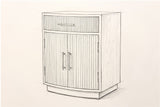 Pencil sketch of the Gavoi nightstand, drawn from the same three-quarter view