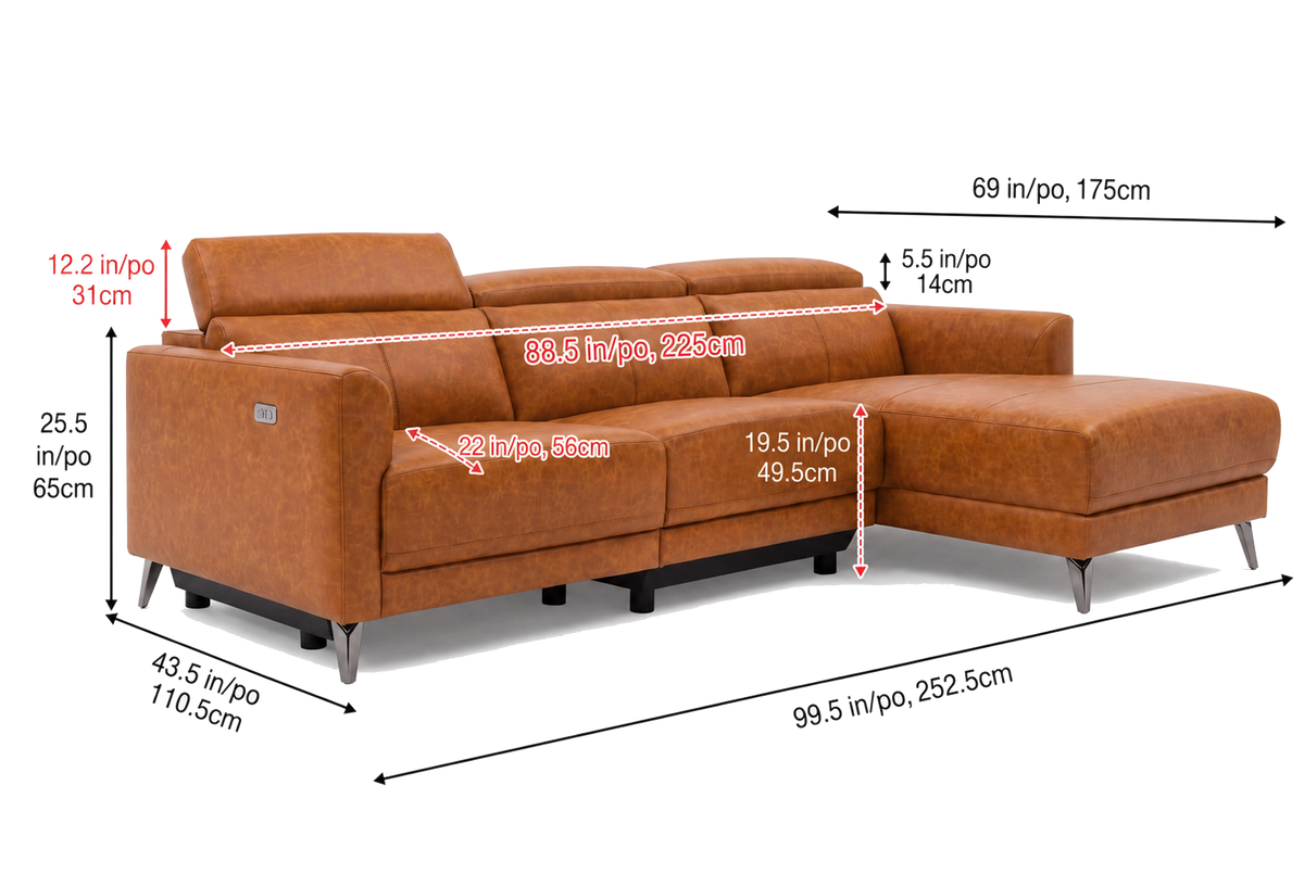 Andria Distressed Italian Aniline Leather Power Reclining Sectional Sofa