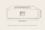 Gela fire pit dimensions: 40 in wide, 12.5 in high; tank holder 15.75 by 13.78 by 20.27 in