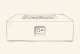 Pencil sketch of the Gela fire pit seen from the front, the control niche in the middle of the face