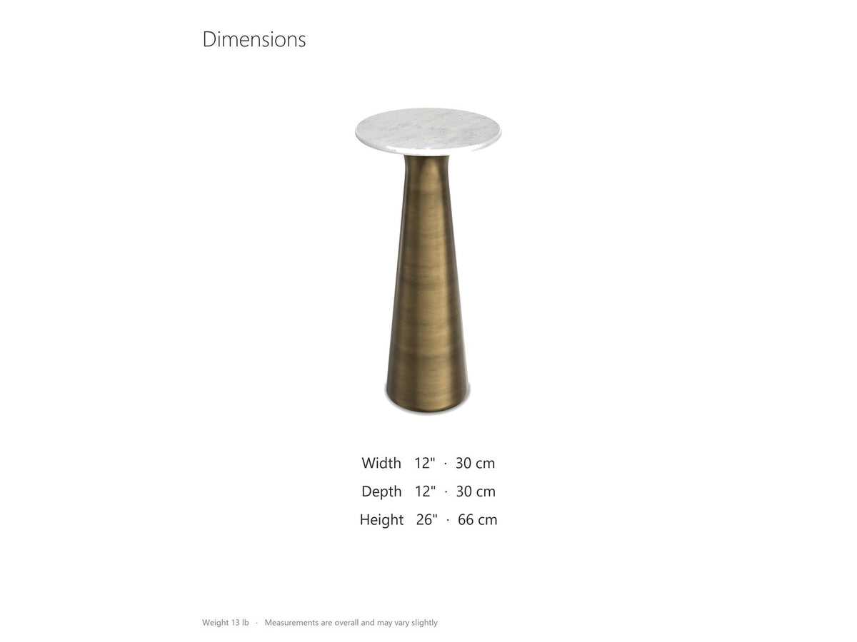 Genazzano White Marble Tapered Pedestal Side Table dimensions: 12.0 in wide, 12.0 in deep, 26.0 in high