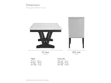 Gerace 72-Inch White Marble V-Trestle Dining Set with 6 Chairs dimensions: table 72 in long, 42 in deep and 30.5 in high; each chair 20.8 in wide, 26.5 in deep and 40.5 in high