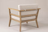 The Geraci chair from behind: the top back rail with two fabric loops, the middle and lower back rails and the splayed back legs