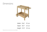 Gerocarne 36-Inch Acacia Wood Outdoor Rolling Bar Cart dimensions
