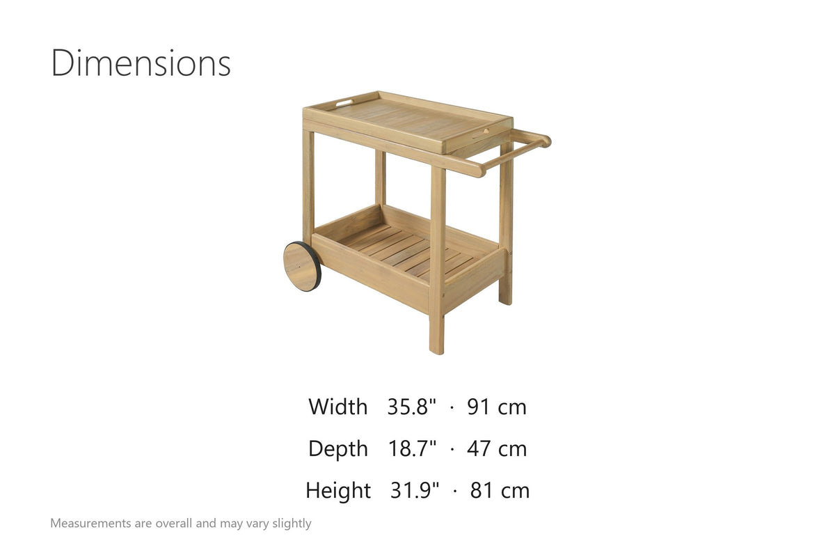 Gerocarne 36-Inch Acacia Wood Outdoor Rolling Bar Cart dimensions