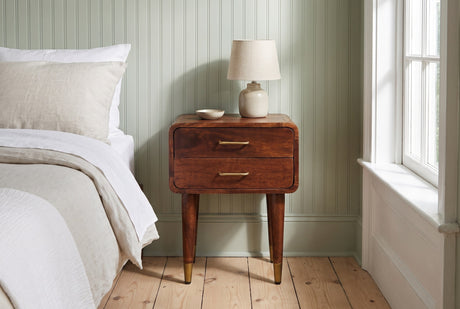 Ghilarza Chestnut Mango Brass-Capped 2-Drawer Nightstand