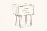 Pencil sketch of the Ghilarza nightstand, drawn from the same three-quarter view