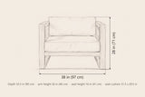Giardini lounge chair dimensions: 38 in wide, 28 in high, 35.5 in deep