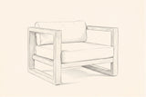 Pencil sketch of the Giardini lounge chair, three-quarter front view