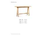 Ginosa Reclaimed Elm Trestle Console Table dimensions: 60.0 in wide, 14.0 in deep, 34.0 in high