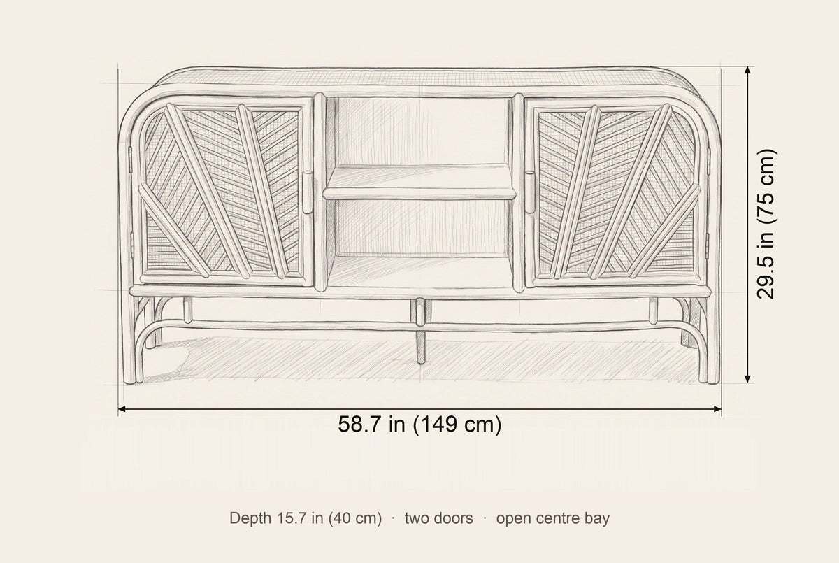 Giovinazzo sideboard dimensions: 58.7 in wide, 29.5 in high, 15.7 in deep