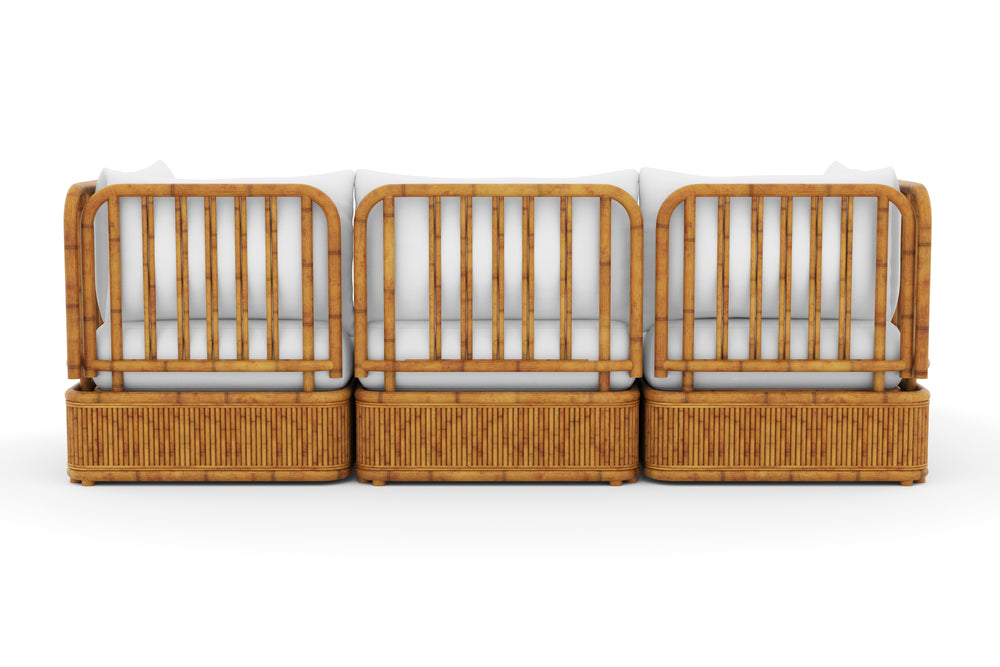 Giulia Farbric and Rattan Frame Three Seats with Left Chaise Sectional Sofa, Beige