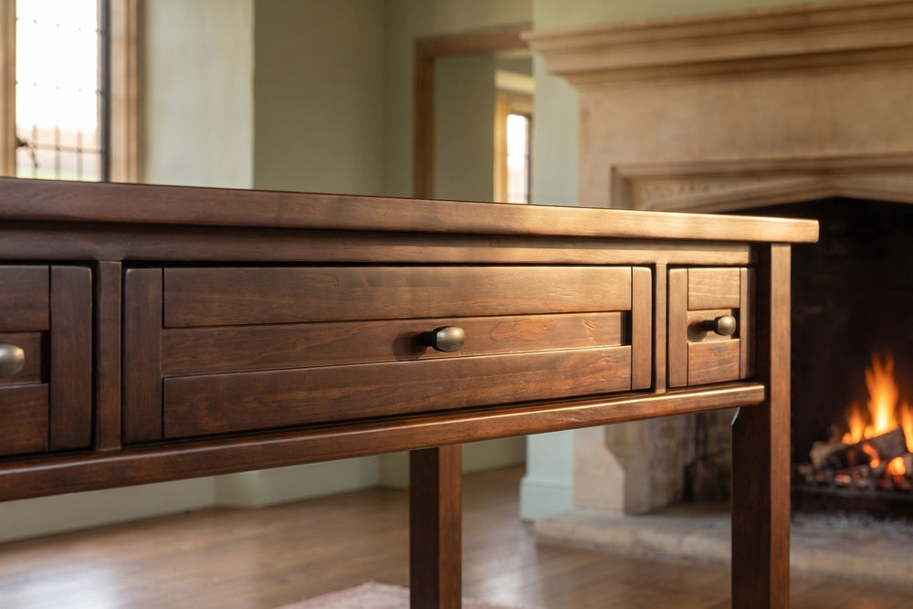 Close-up of the Gizzeria 48-Inch 2-Drawer Solid Wood Shaker Writing Desk with Keyboard Tray: knob