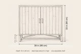 Gravina cabinet dimensions: 39 in wide, 33 in high, 18 in deep, steel base 6 in