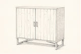 Pencil sketch of the Gravina cabinet, drawn from the same three-quarter view