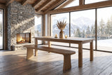 Grisolia 63-Inch Solid Pine Dining Bench, Seats 3 in an alpine chalet