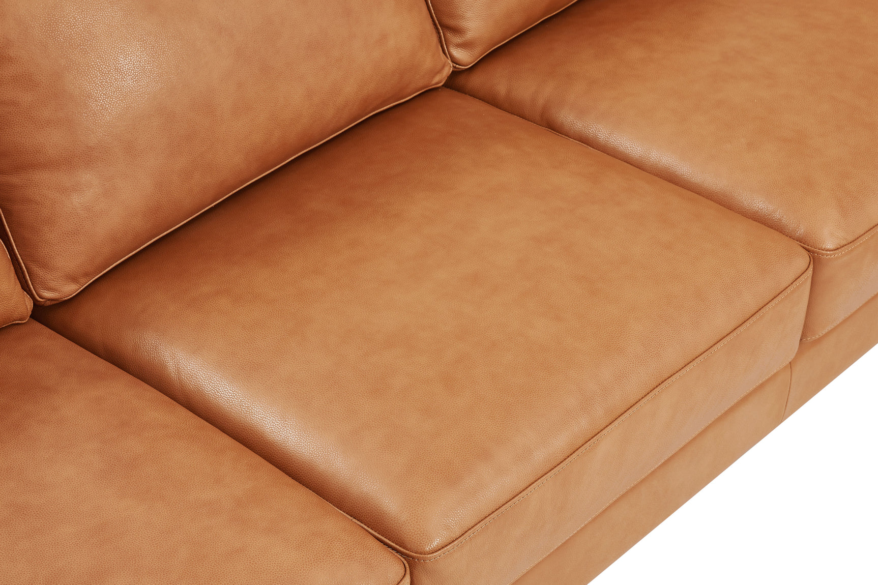 Sofa's Seat Close Up View of Valencia Grosseto Top Grain Leather Three Seats Sofa, Cognac