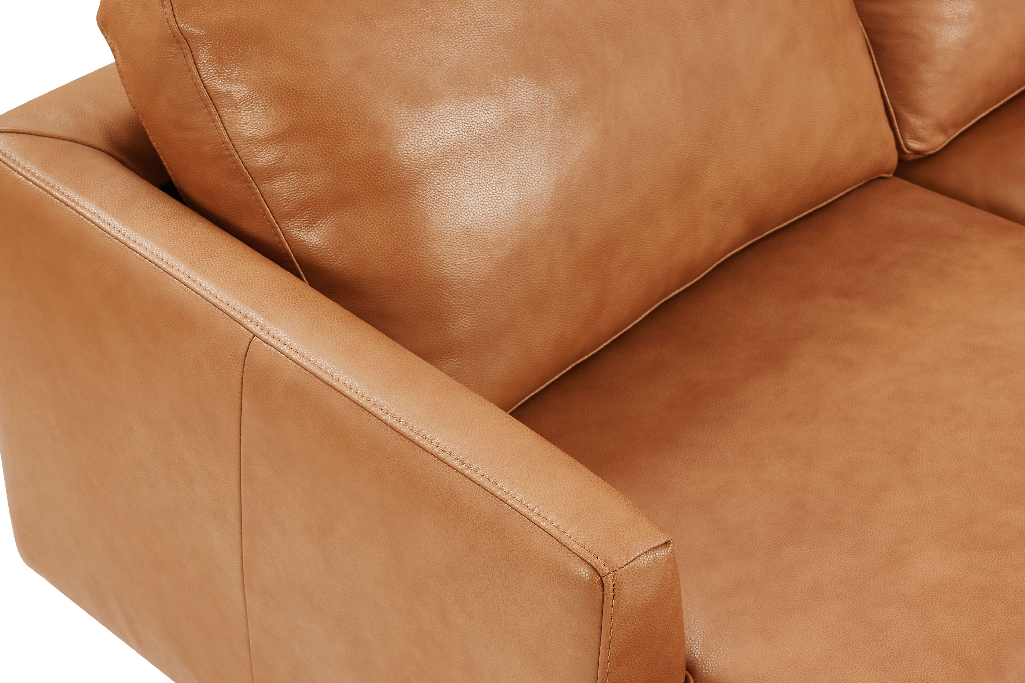 Grosseto Brown Leather-Upholstered Living Room Sofa for 3