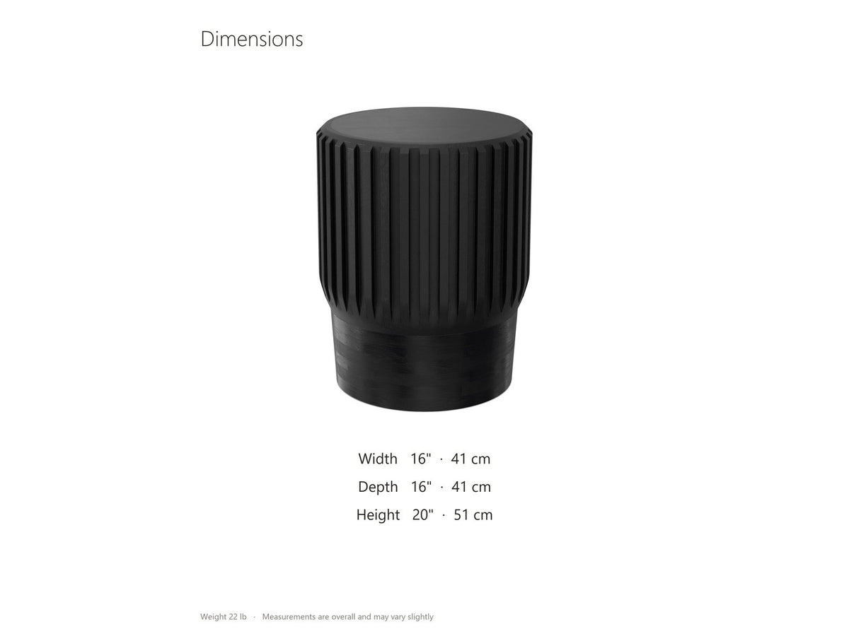 Grottole Black Mango Ribbed Drum Side Table dimensions: 16.0 in wide, 16.0 in deep, 20.0 in high
