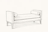 Pencil sketch of the Gualdo bench, drawn from the same three-quarter view
