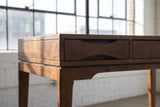 Close-up of the Guardavalle 60-Inch 2-Drawer Solid Wood Mid-Century Writing Desk with Keyboard Tray: pull