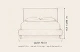 Guardiagrele bed dimensions, Queen: 70.5 in wide, 46.5 in high, 87.25 in long, side rails 12.5 in high, legs lift the base 4.5 in