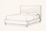 Pencil sketch of the Guardiagrele bed with a mattress and two pillows, drawn from the same three-quarter view