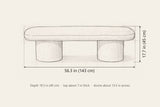 Gubbio bench dimensions: 56.3 in long, 17.7 in high, 19.3 in deep
