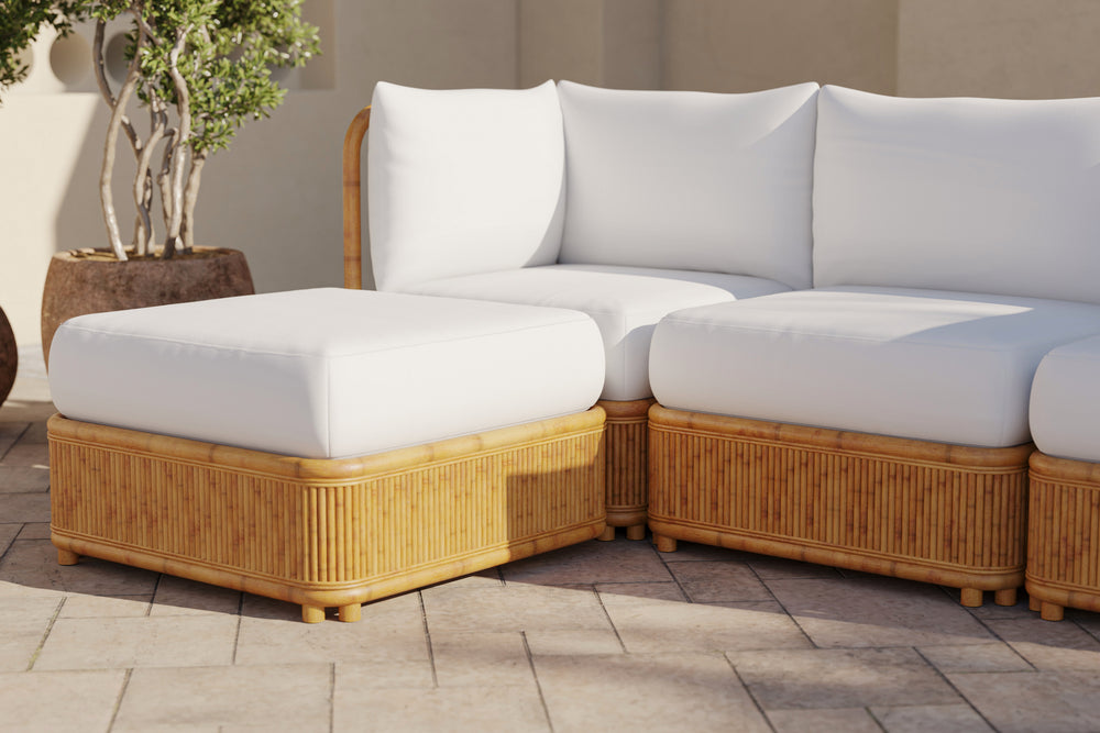 Giulia Farbric and Rattan Frame Three Seats with Left Chaise Sectional Sofa, Beige