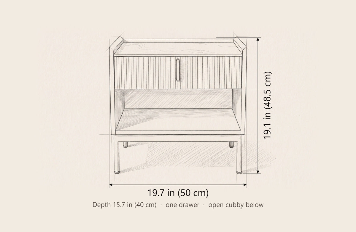 Guspini nightstand dimensions: 19.7 in wide, 19.1 in high, 15.7 in deep