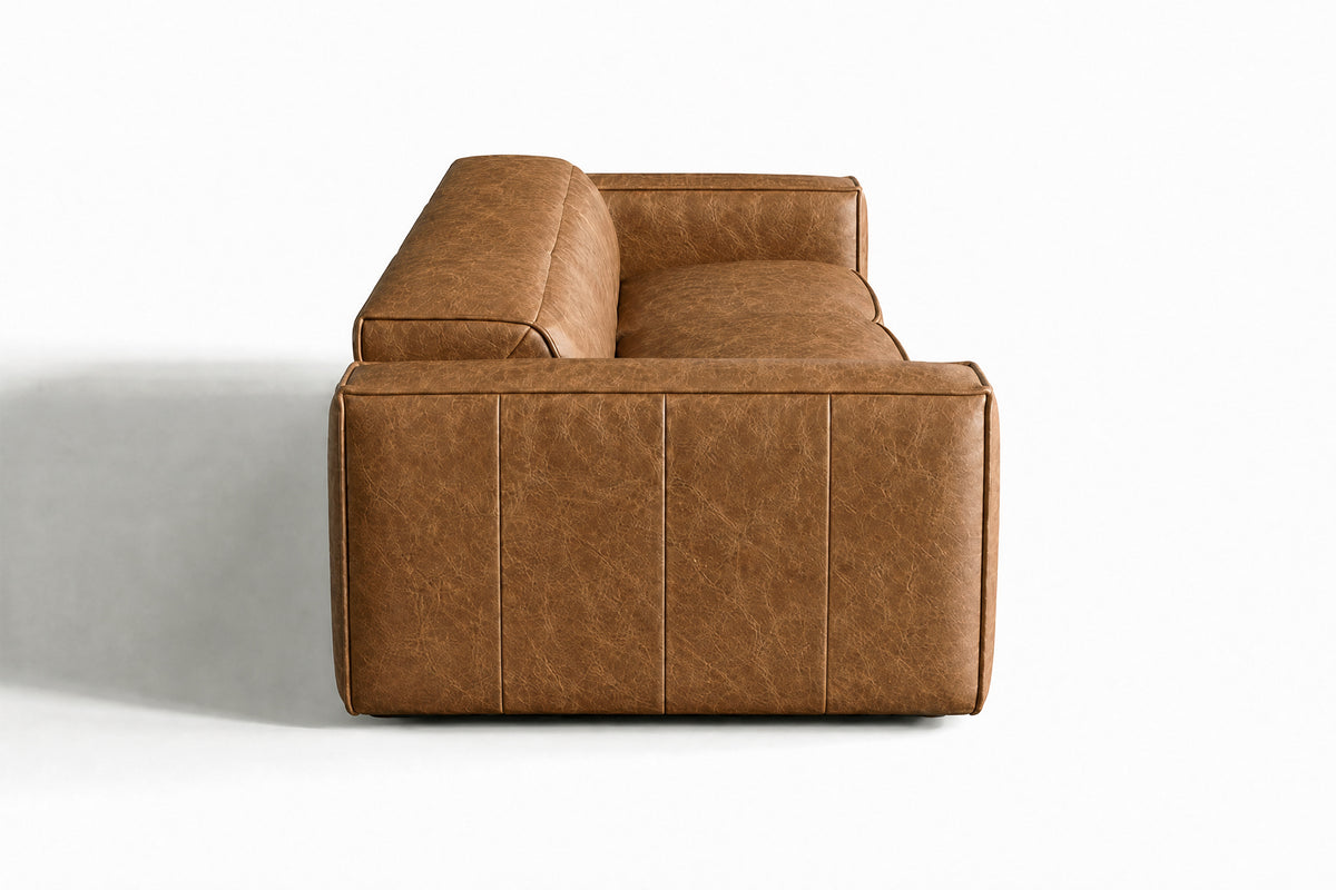 Emery Distressed Italian Aniline Leather Dual Recliner Sofa